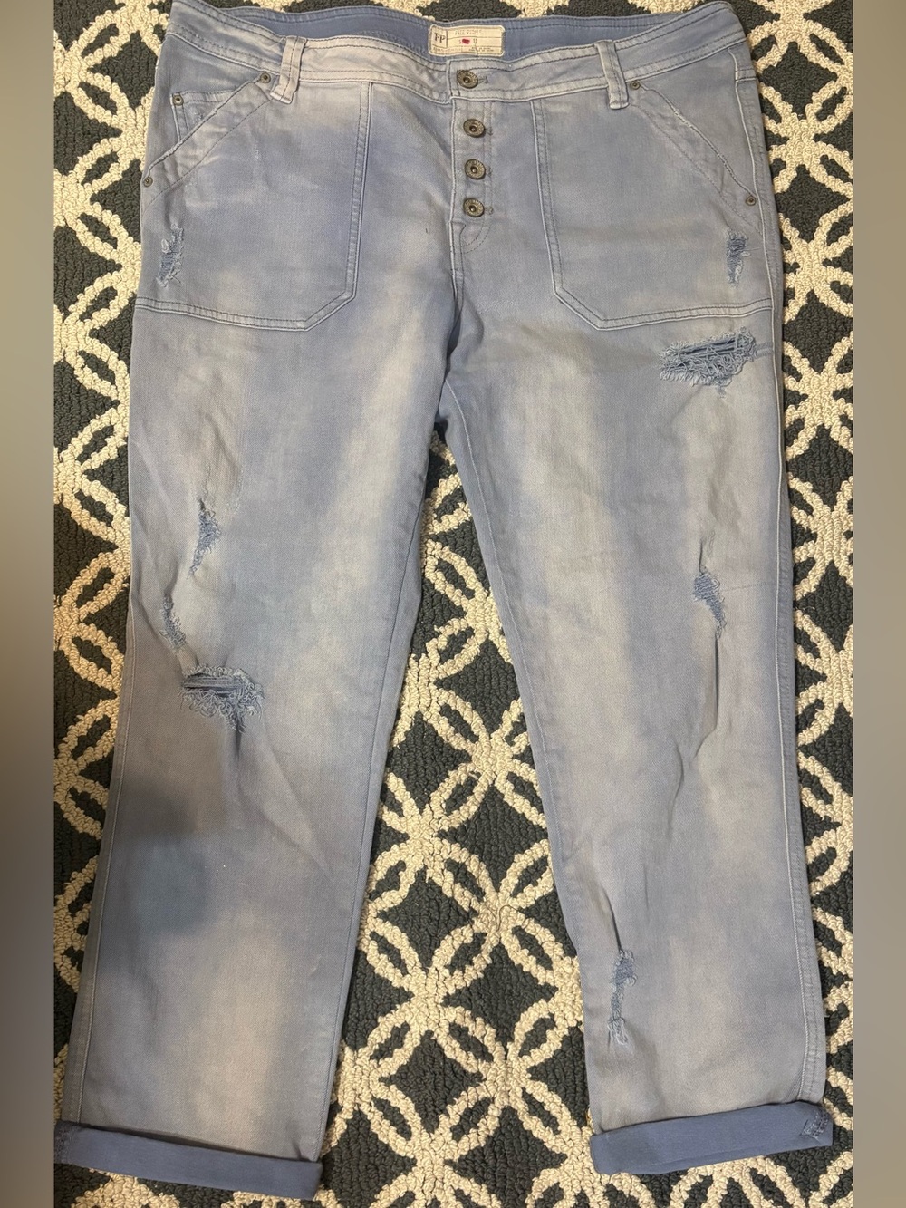 Free People Light Blue Slim Straight Distressed Jeans